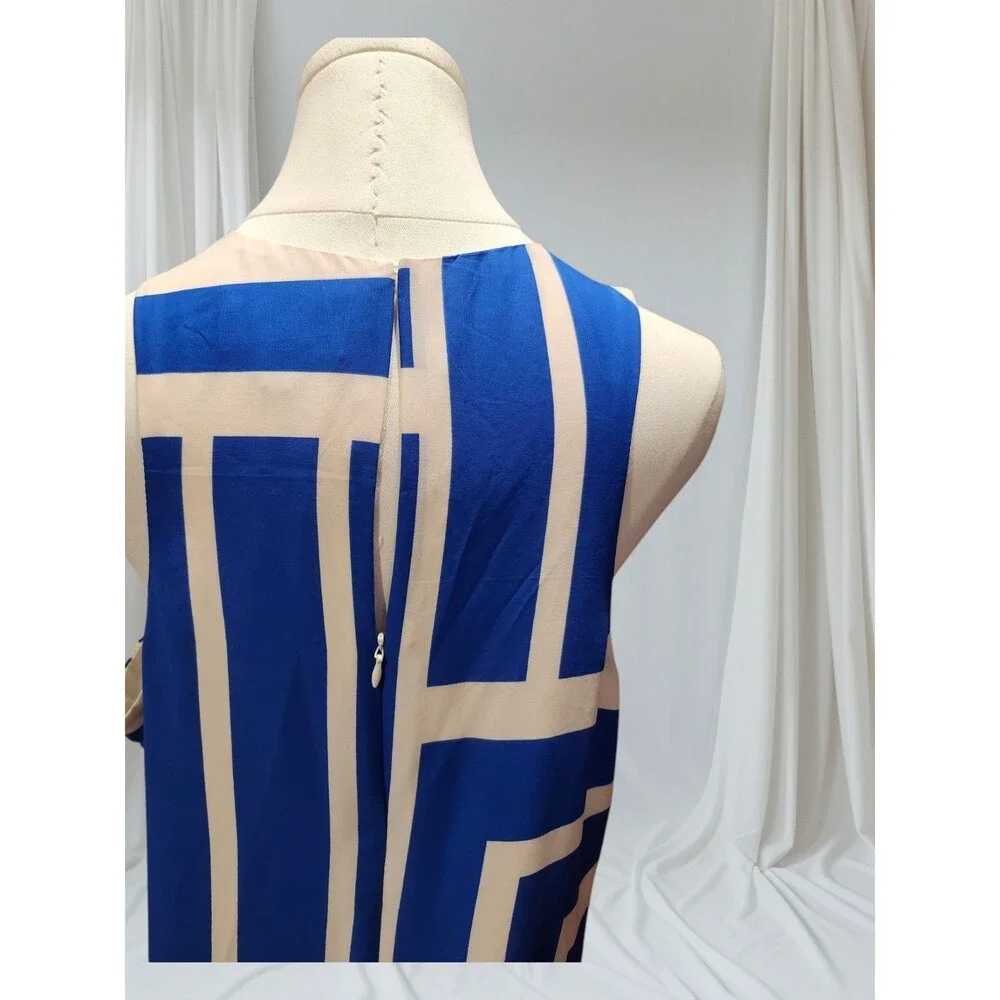 Donna‎ Morgan Quincy Blue & White Geometric Sleeveless Maxi Dress Size 16 - Picture 4 of 10